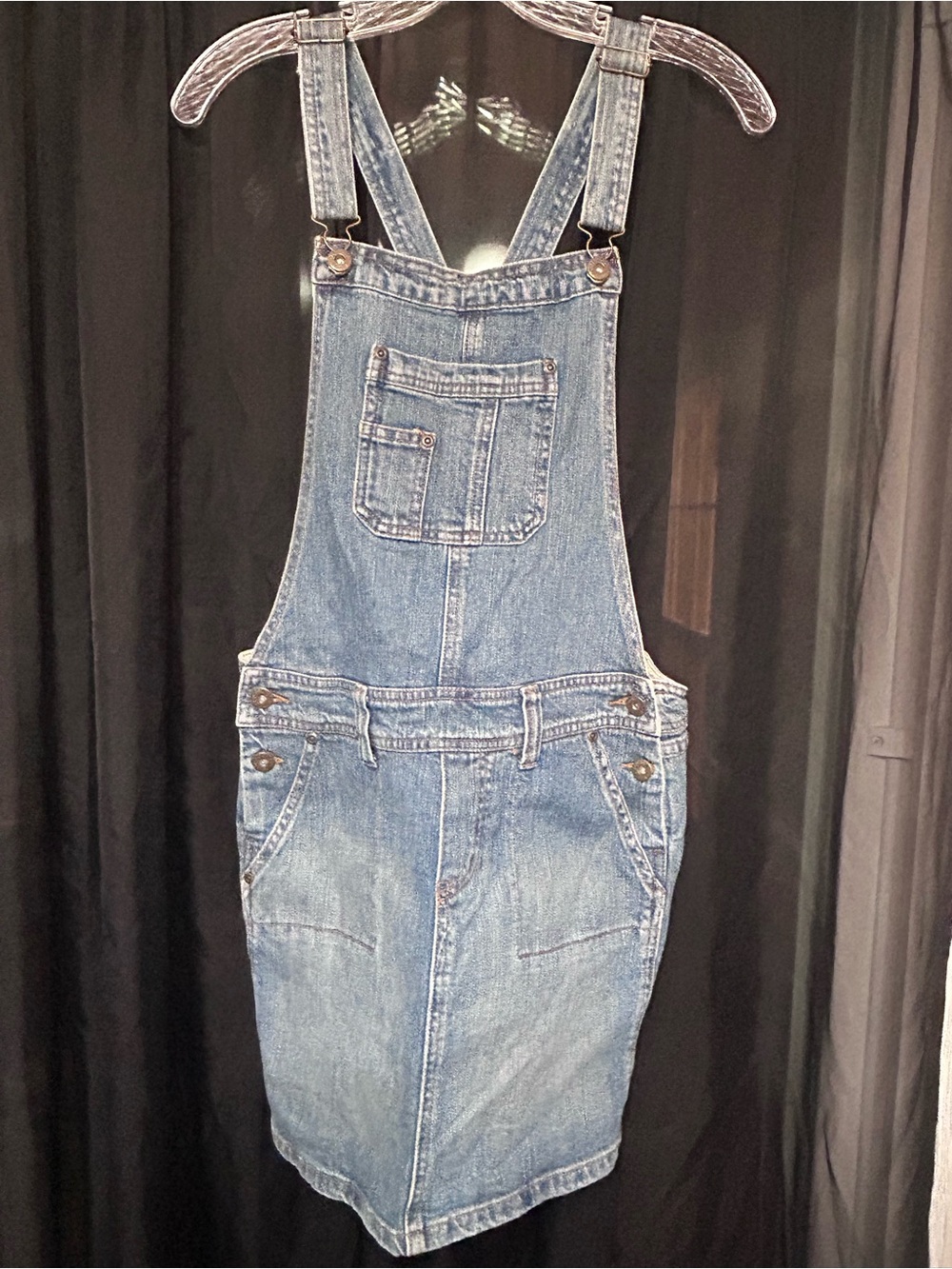 Women's Blue Denim Overall Skirt with Adjustable Straps
